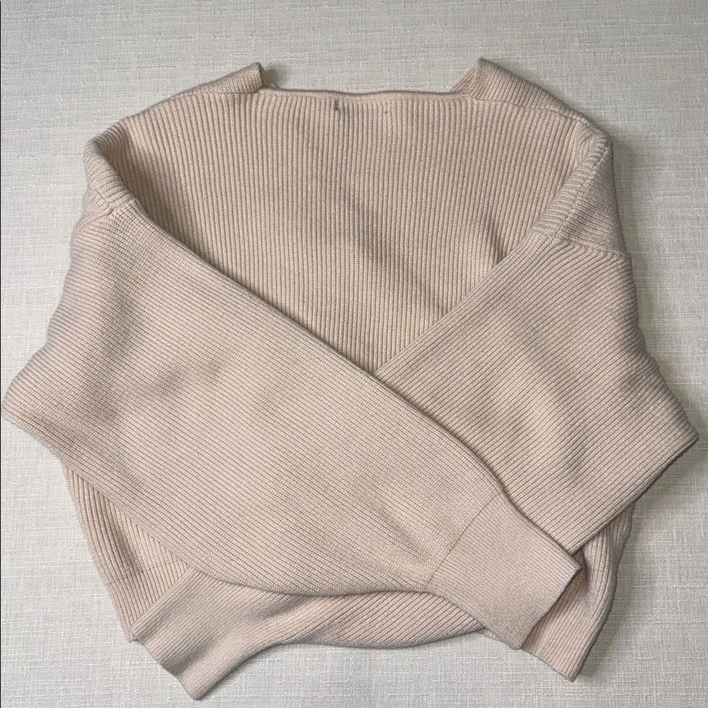 BTFBM wrap-style, off-the-shoulder, ribbed knit sweater. - Picture 4 of 8